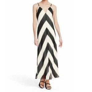 NWOT Christopher John Rogers Black White Striped maxi slip  dress sz 12